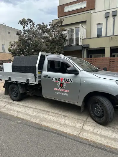 Babylon Pest Control branded service ute on site in Melbourne
